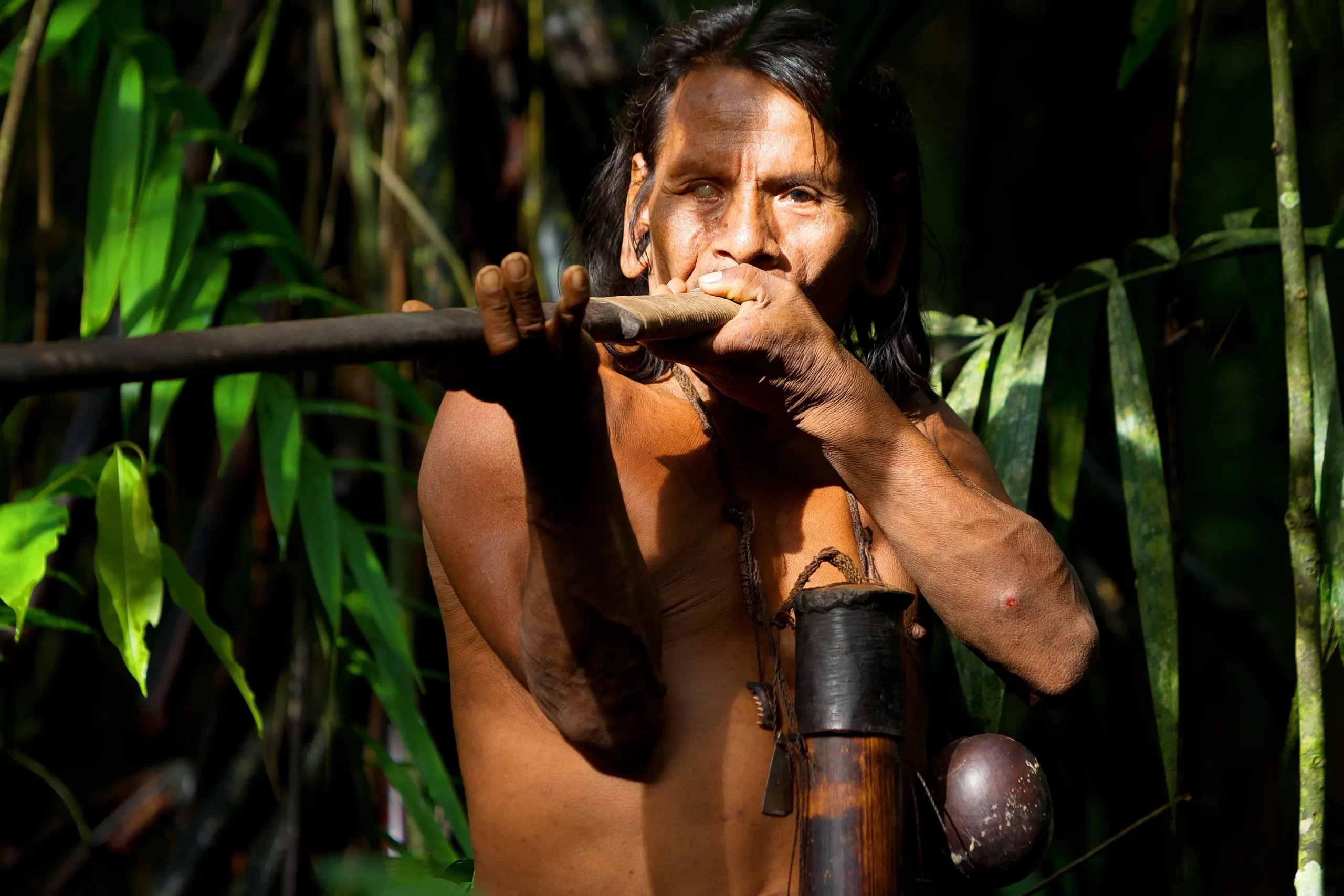 Huaorani indigenous hunter in the amazon