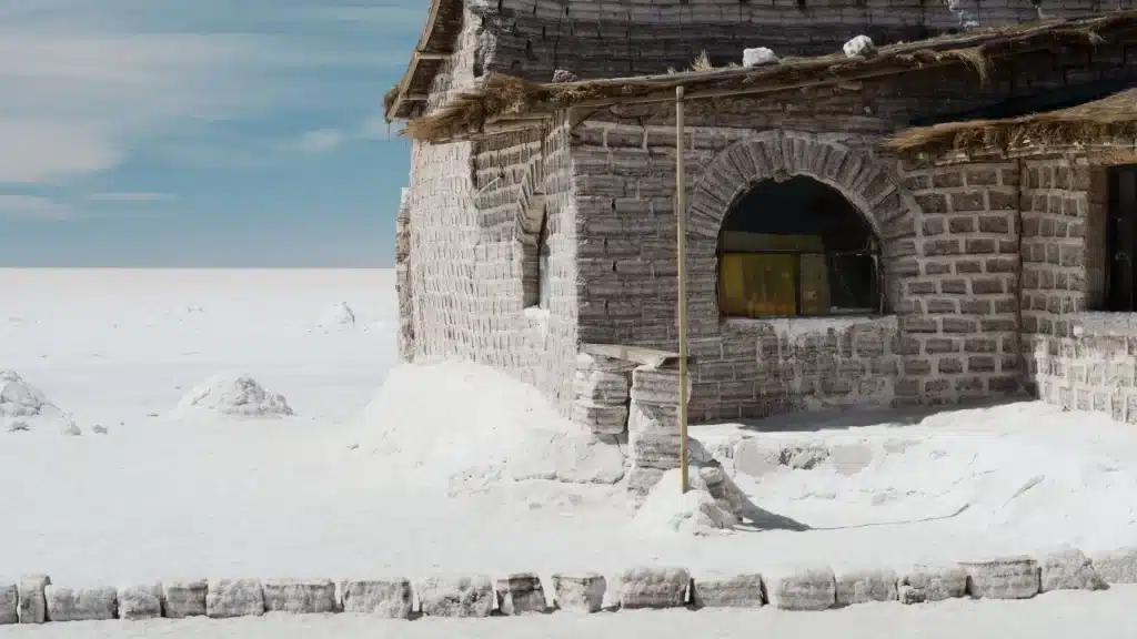 The Salt Hotel at Salar de Uyuni, Bolivia, built entirely from salt blocks on the world’s largest salt flat.