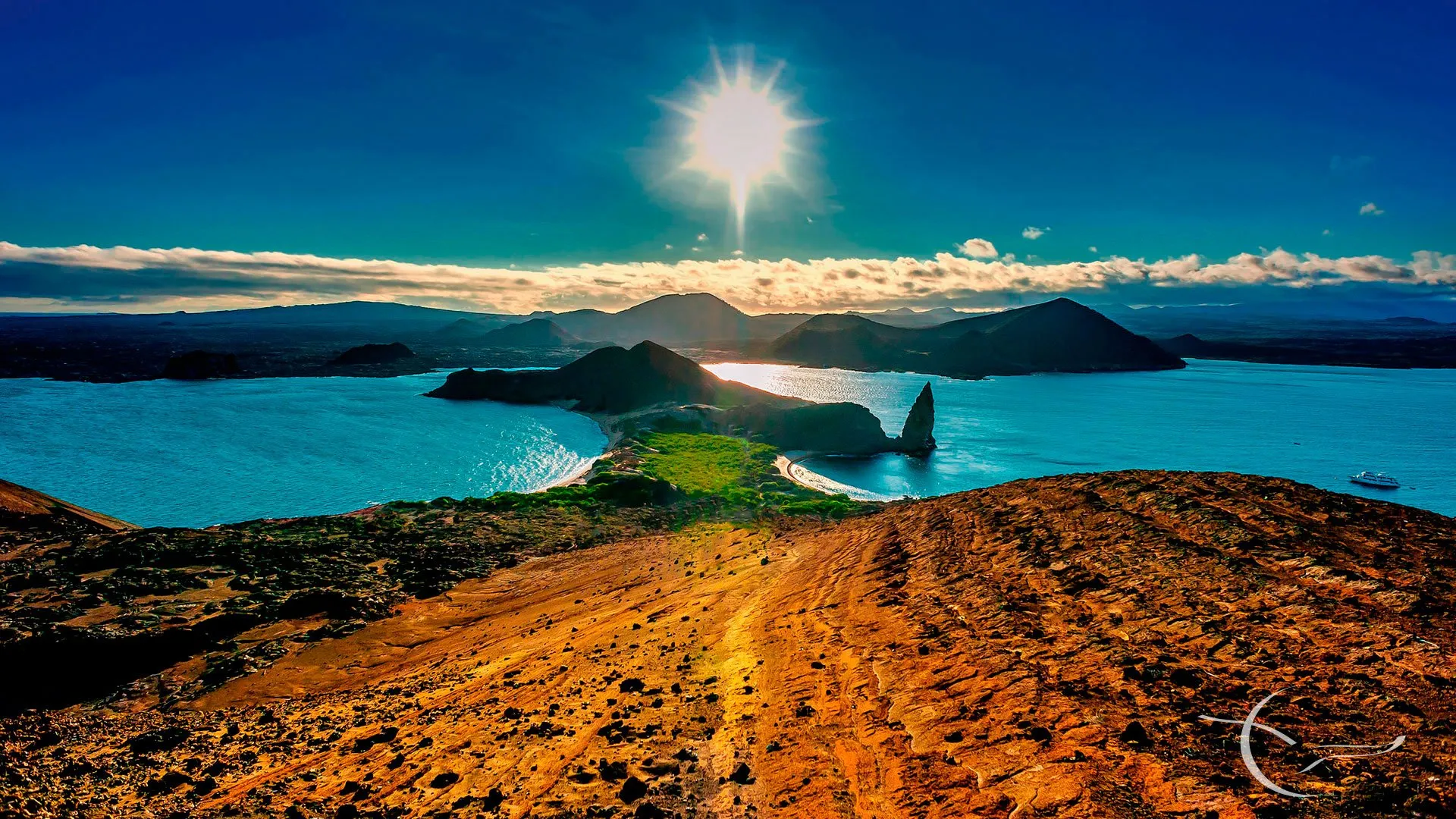 Bright sunshine over the volcanic landscape of Bartolomé Island-Galápagos trip