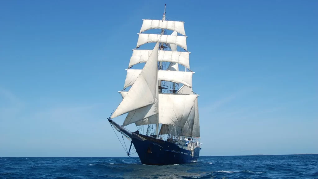 The Mary Anne sailboat cuts through the sea with its iconic silhouette-luxury Galapagos cruise