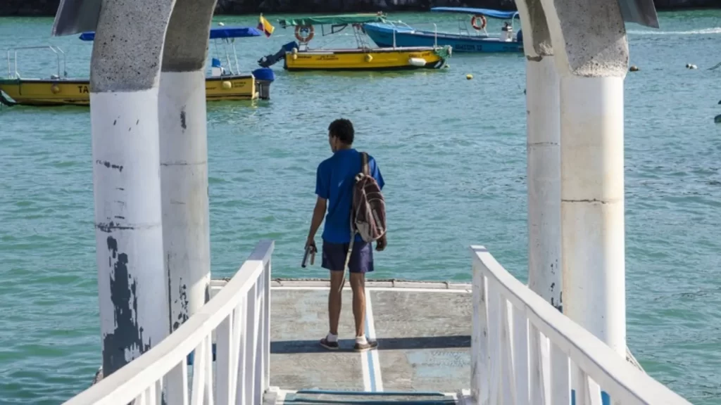 Just before the trip: backpack ready and looking out at the sea-life marine