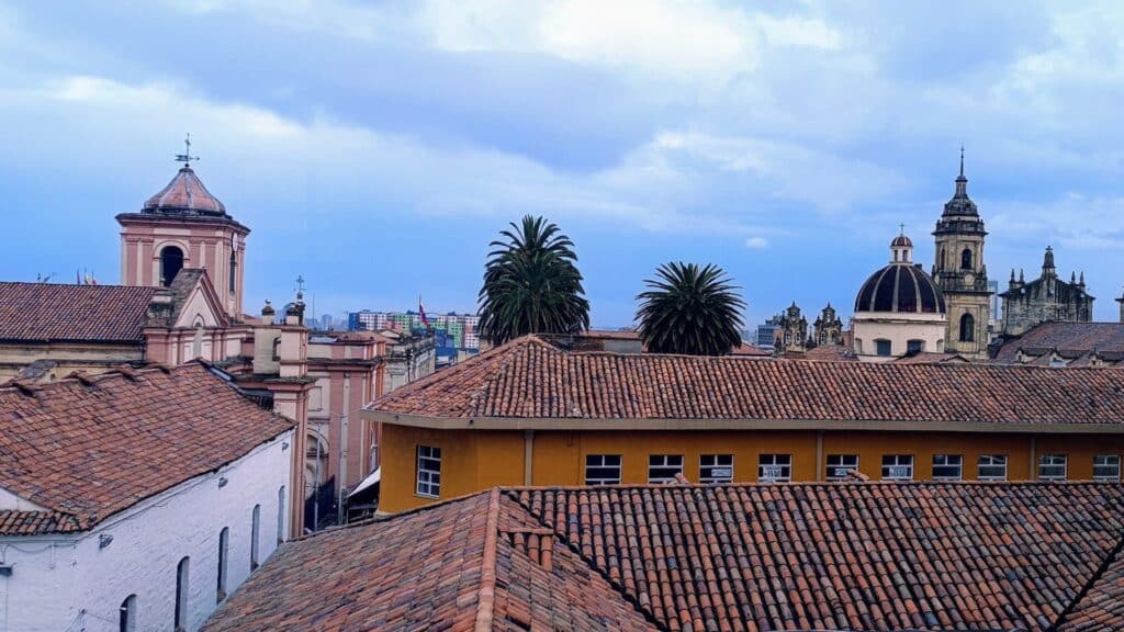 Colonial roofs and church domes in La Candelaria-Bogotá urban art and culture