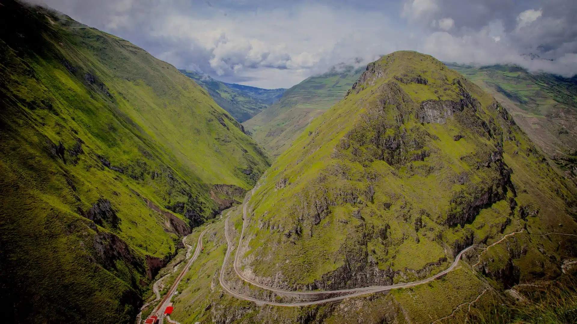 Nariz del Diablo section of the Trans-Andean Railway near Alausí, Ecuador, famous for its zigzag track carved into steep mountain cliffs.