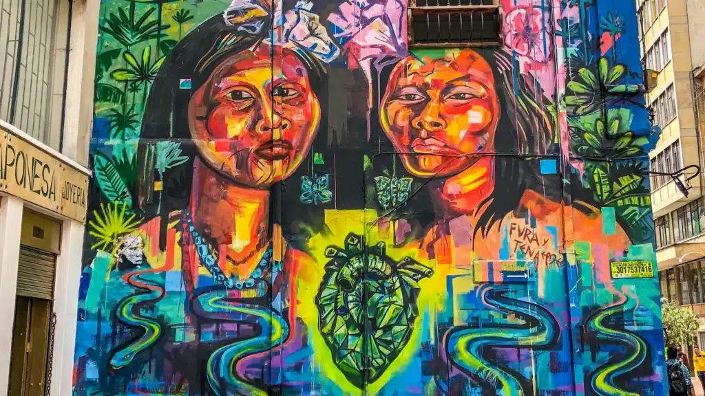 Colorful urban mural on a street in Bogotá-Bogotá urban art and culture