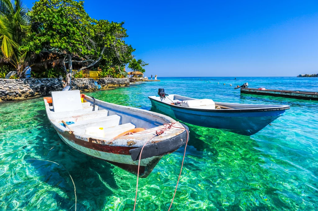 Rosario Islands archipelago off the Caribbean coast of Cartagena, Colombia, with turquoise waters and coral reef landscape.