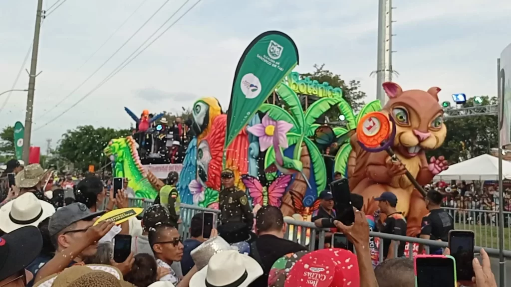A decorated float moves through the crowd during the Cali Fair-Cali culture