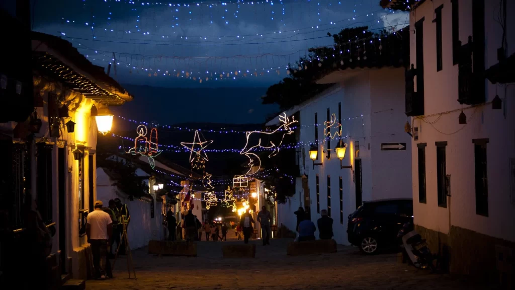 Colonial streets illuminated with Christmas lights in Villa de Leyva- Villa de Leyva culture