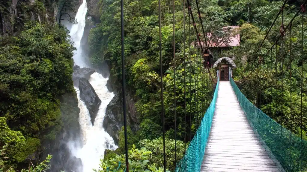 Pailón del Diablo waterfall in Baños, Ecuador, one of the romantic places in Latin America for adventurous couples.